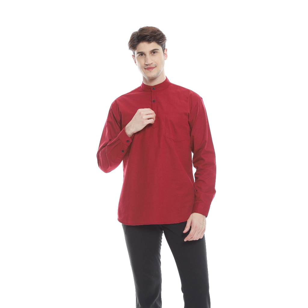 Kemeja Koko Maroon Lengan Panjang I Kemeja Koko Pria Maroon  Lengan Panjang Exclussive