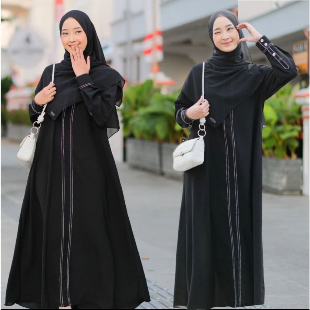 NEW PROMO ABAYA LIST BASIC HITAM POLOS GAMIS REMAJA UMROH ZAYEENA HITAM JETBLACK
