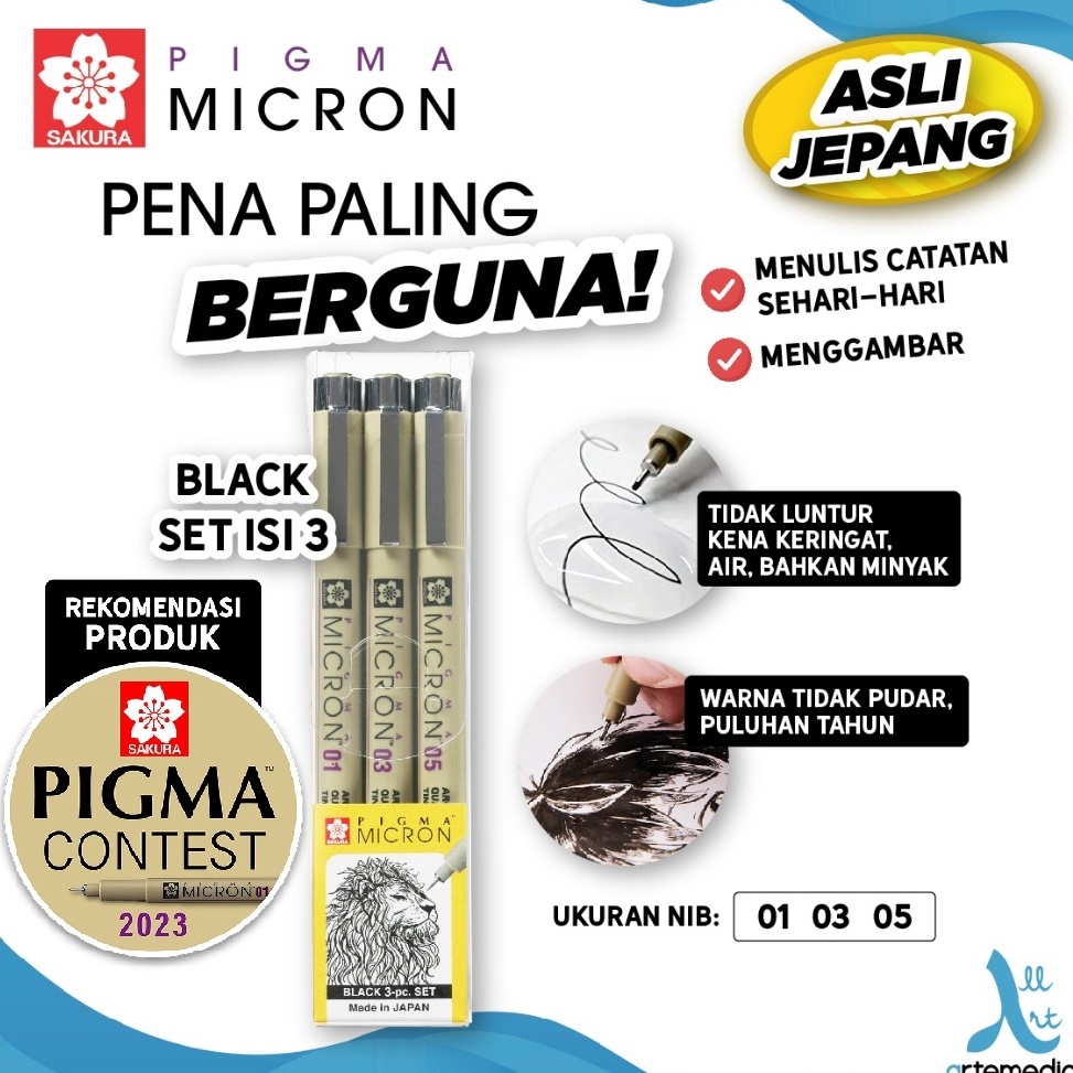 

KODE X55W Drawing Pen Sakura Pigma Micron Set 3 Tip 1 3 5 Pigment Ink Pulpen Gambar XSDK3A Sakura Pigma Micron Drawing pen Set 3