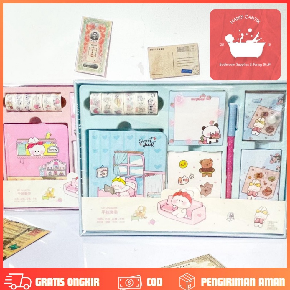 

KODE Q55R Paket jurnal 7 in 1 Free hardbox kelinci putih pink kertas terbagus bagus lucu imut