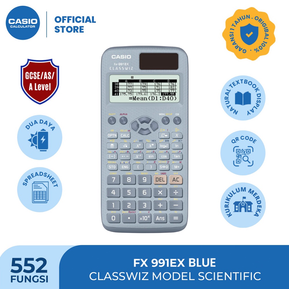 

KODE W53G CASIO FX991EX Kalkulator SekolahKuliah Internasional Classwiz 552 fungsi