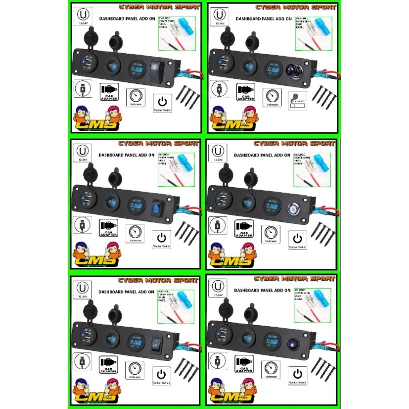 USB Charger Volt Meter Panel Dashboard Universal dengan Saklar Lampu Mobil Truk Bus