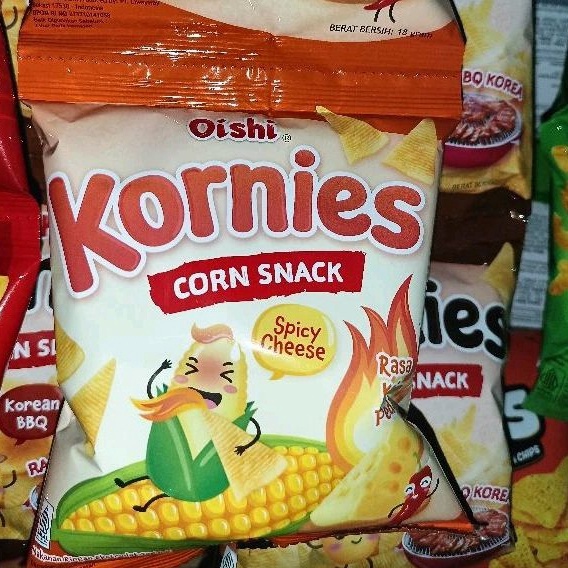

HOT Oishi Kornies Corn Snack Korean Snack Jagung Varian Rasa Spicy Cheese Keju Pedas rentengan