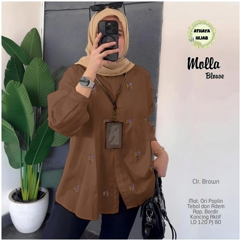 Molla Kemeja By Athaya. Kemeja Panjang Wanita Katun Poplin Motif Bordir Bunga Halus Adem Mewah Outfi