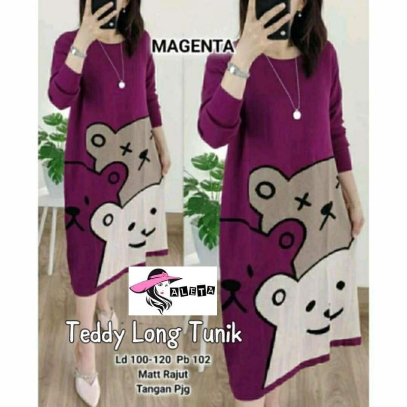 ATASAN LONG TUNIK JUMBO/ TEDDY/ BLOUSE LONG TUNIK WANITA RAJUT JUMBO LD 120 CM FIT XXL
