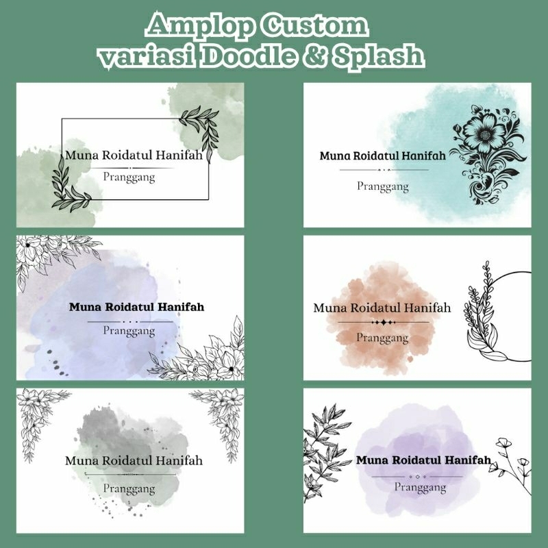 

25 pcs Amplop Custom Motif Splash & Doodle – Cetak Nama | Ulang Tahun, Kondangan, Hadiah Unik | 80 GSM