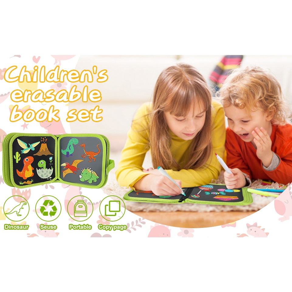 

SEGERA BELI Buku Gambar Portable Ajaib Reusable Bisa Dihapus 14 Hal Free 2pcs Tissue dan 12 Spidol