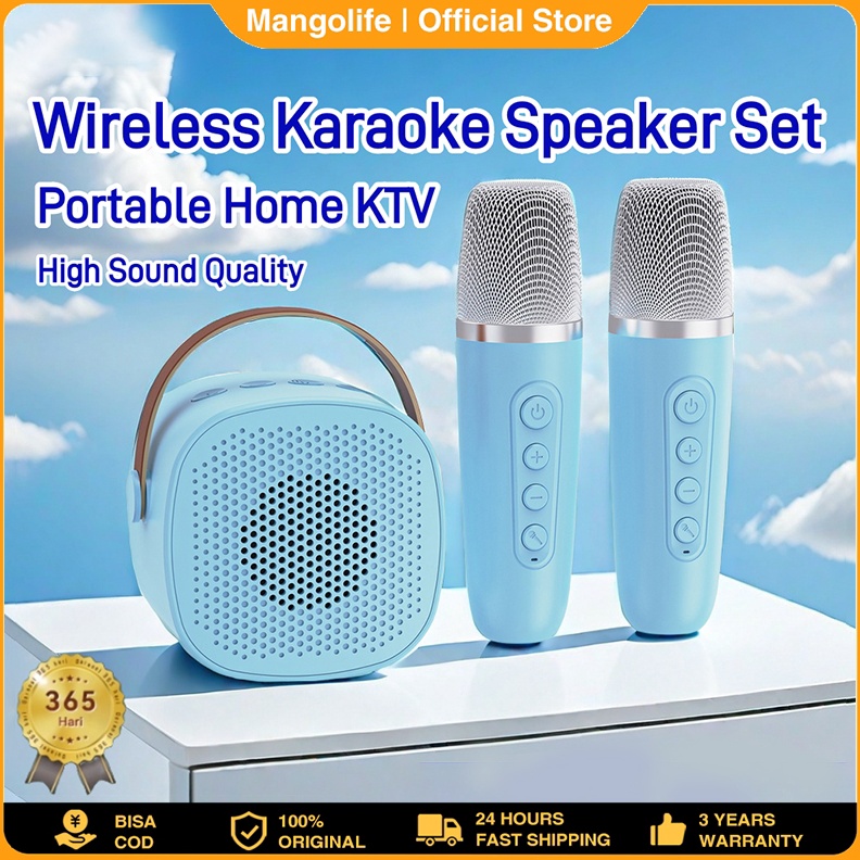 KODE V49L Mini Speaker Bluetooth 2 Mic 1 Set Karaoke Speaker Bluetooth Full Bass Portable Wireless K