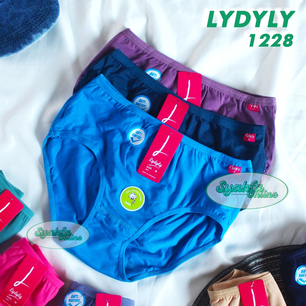 3pc CD Lydyly 1228 Cd Wanita Polos Bahan Katun Celana Dalam Wanita Ukuran M L XL 3L