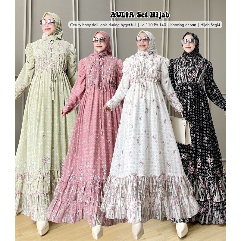 (GAMIS SET HIJAB) AULIA gamis Ceruty babydoll lapis furing hyget