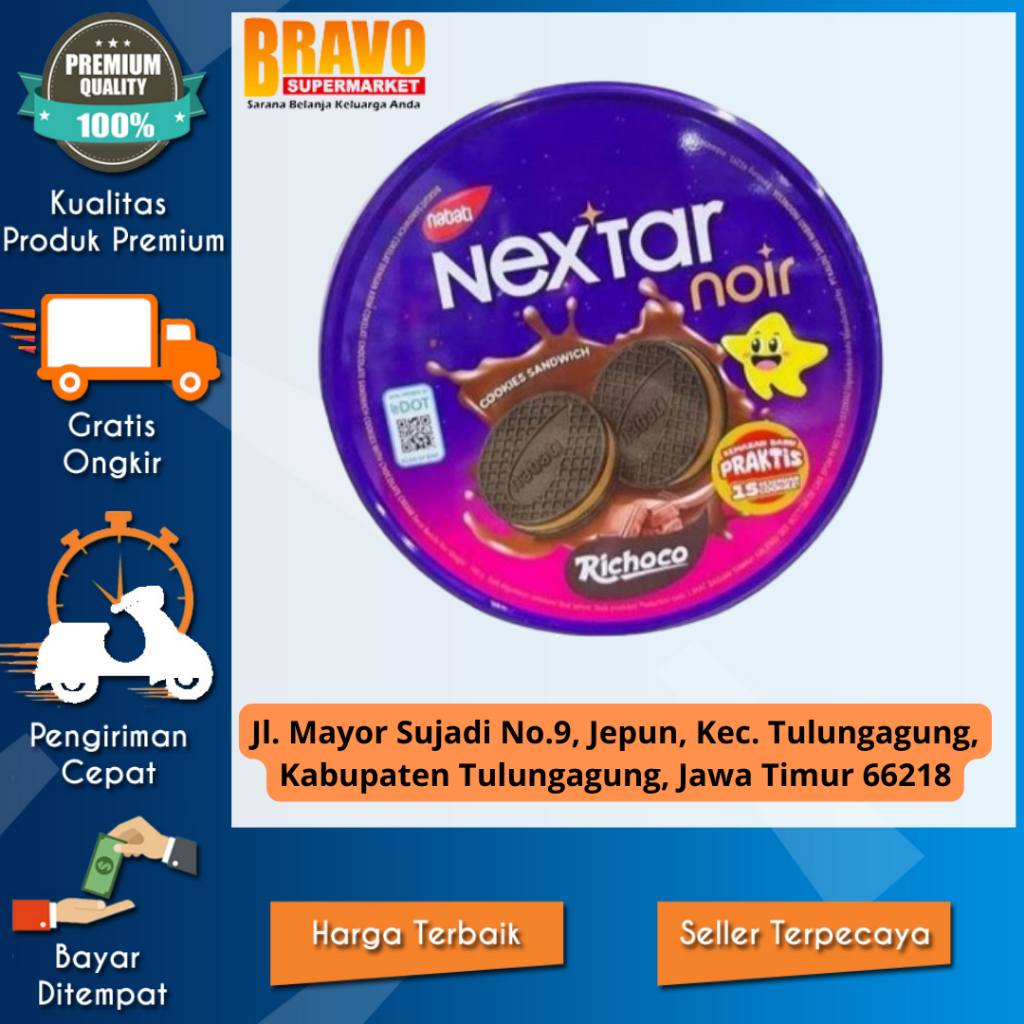 

Bravo Supermarket Tulungagung - Nextar Noir richoco Tin Cookies sandwich kaleng 105gr