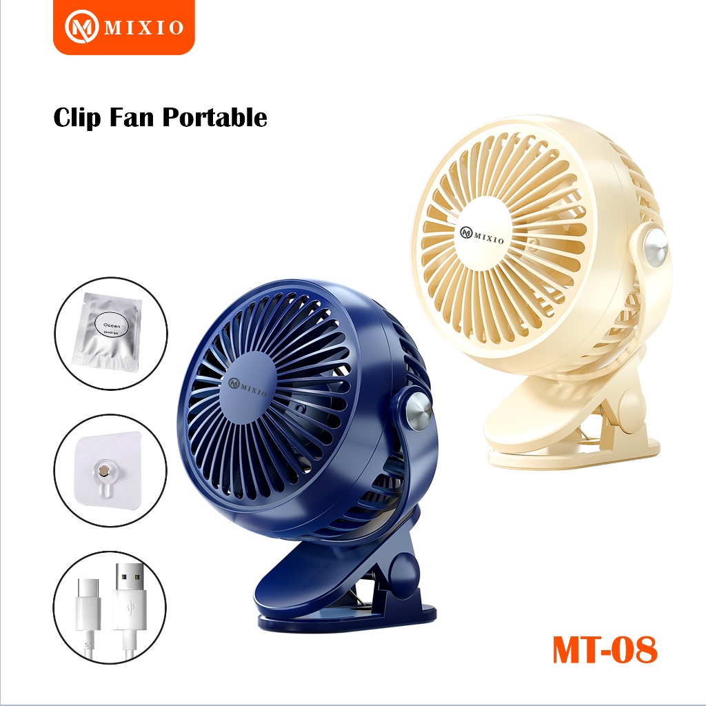 MIXIO MT-08 Kipas Angin Meja Portabel Jepit Mini Fan Kecil USB Cas Clip fan