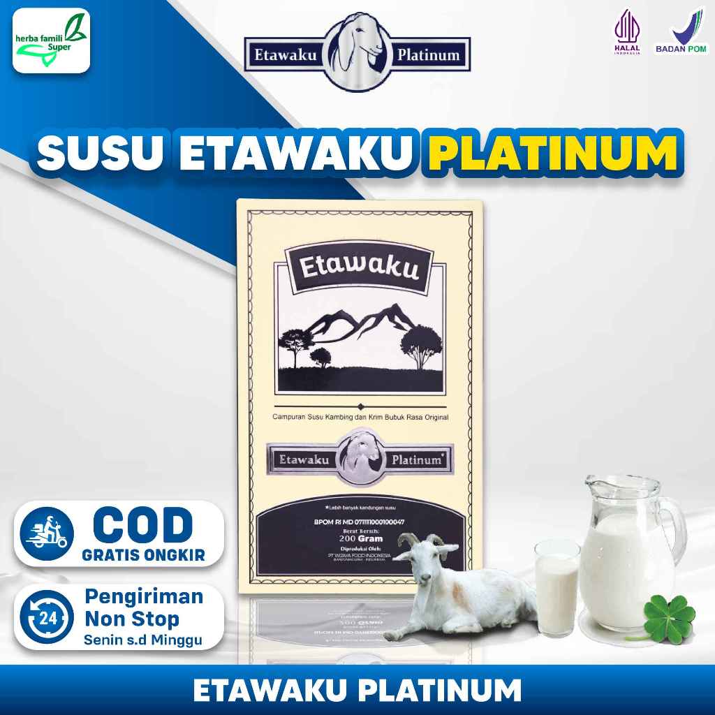 

1 BOX ETAWAKU PLATINUM Susu Kambing Etawa Atasi Nyeri Tulang dan Sendi Original halal 200gram