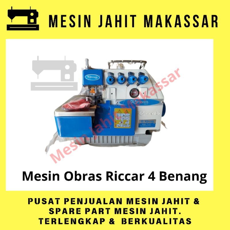 Original Riccar | Mesin Obras 4 Benang Merek Riccar Set Lengkap Meja Kaki Dinamo Servo Kualitas Bagu