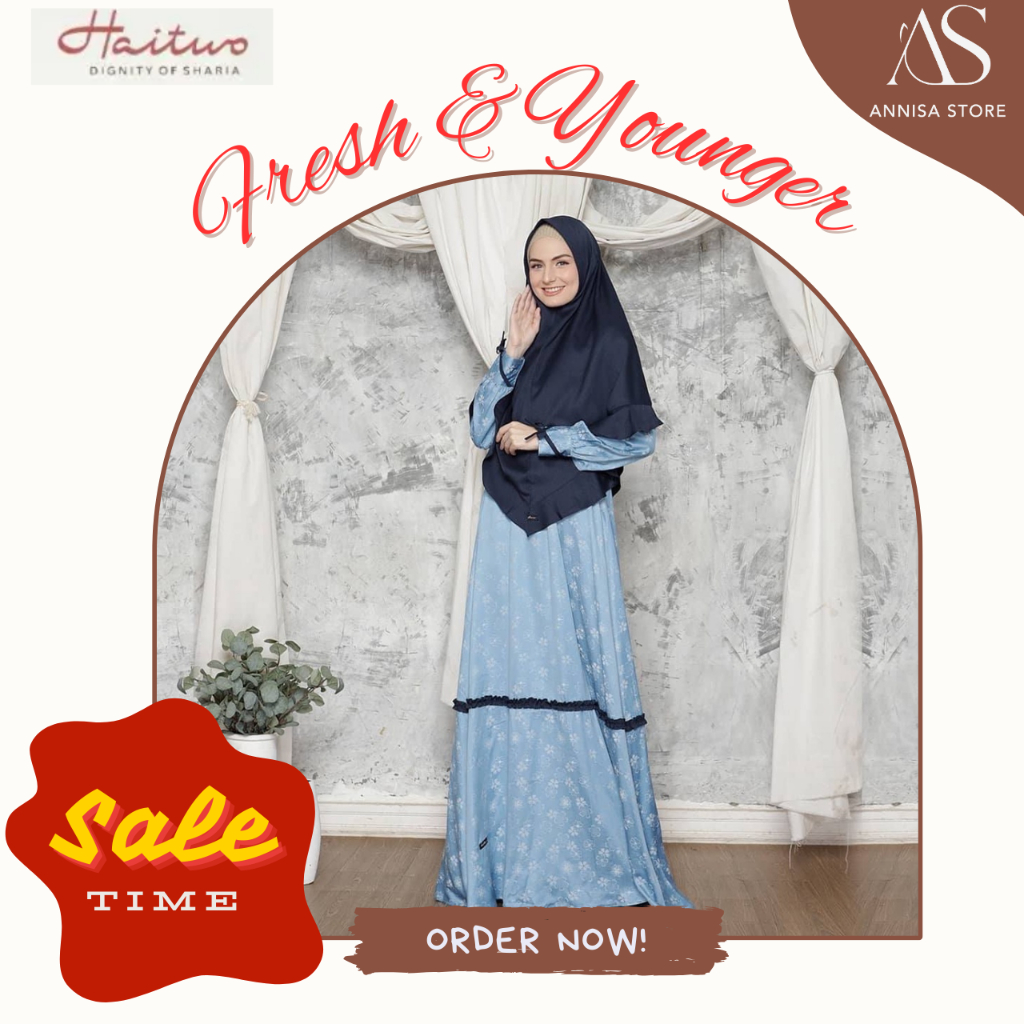 BAJU CANTIK GAMIS HIJAB WANITA  DAILY OUTFIT HAITWO GM 84 BLUE STONE DREES CASUAL FRESH & YOUNGER