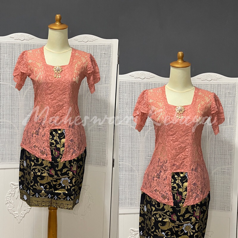 Kebaya Bali Set Brukat Lilit Nude Rok Pendek