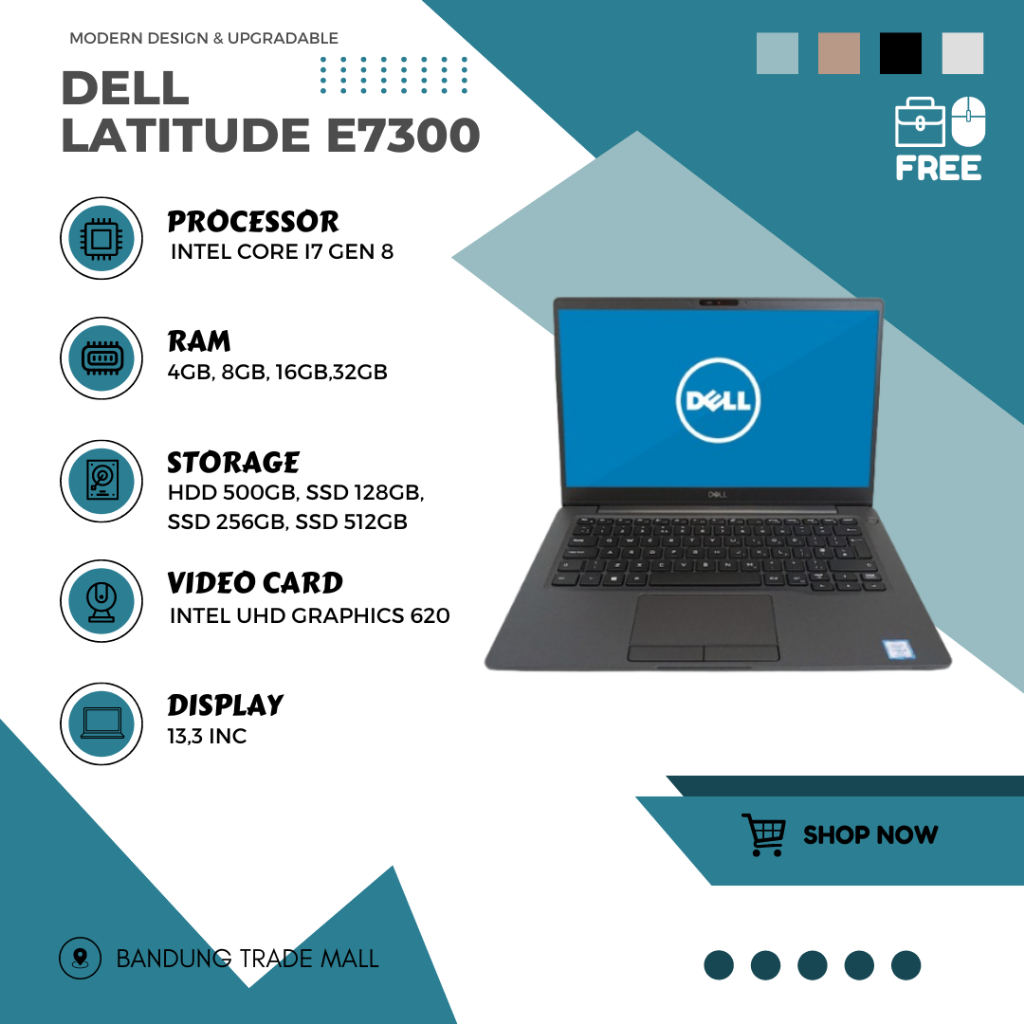 Laptop DELL LATITUDE E7300 Core I7 GEN 8 RAM 32GB SSD 512GB