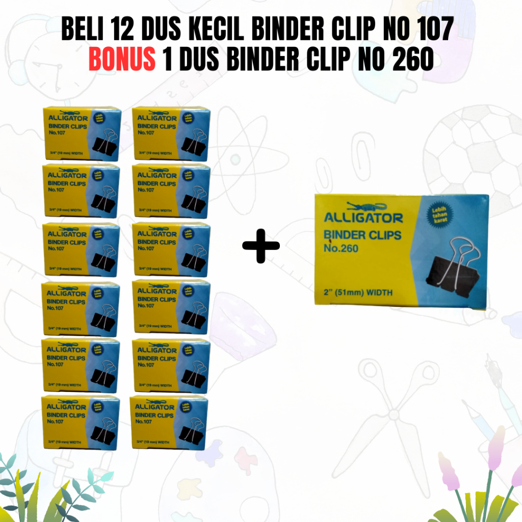 

BELI 12 GRATIS 1 / Binder Clip Alligator No 107/ Binder Clip 260