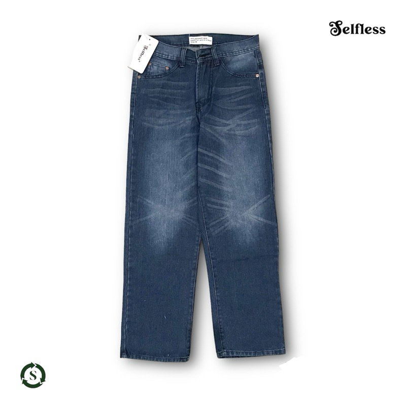 SELFLESS AND CARE CELANA DENIM FADE LOOSE FIT SELVEDGE WASH SPRAY WHISKER FADING GOMBRONG GOMBRANG