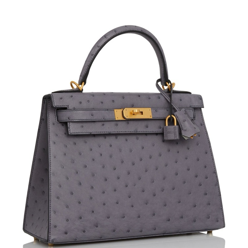 HM Ostrich KeIIy Gris Agate Gold Hardware