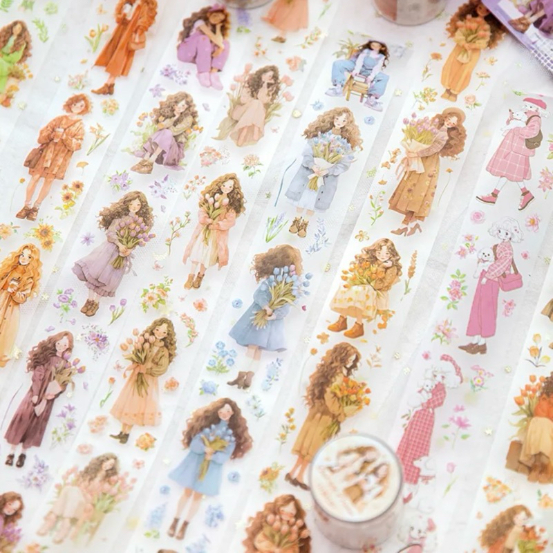 

2M/Roll Washi Tape Flower Girl Sticker Roll DIY Journal Scrapbook Jurnal Kit