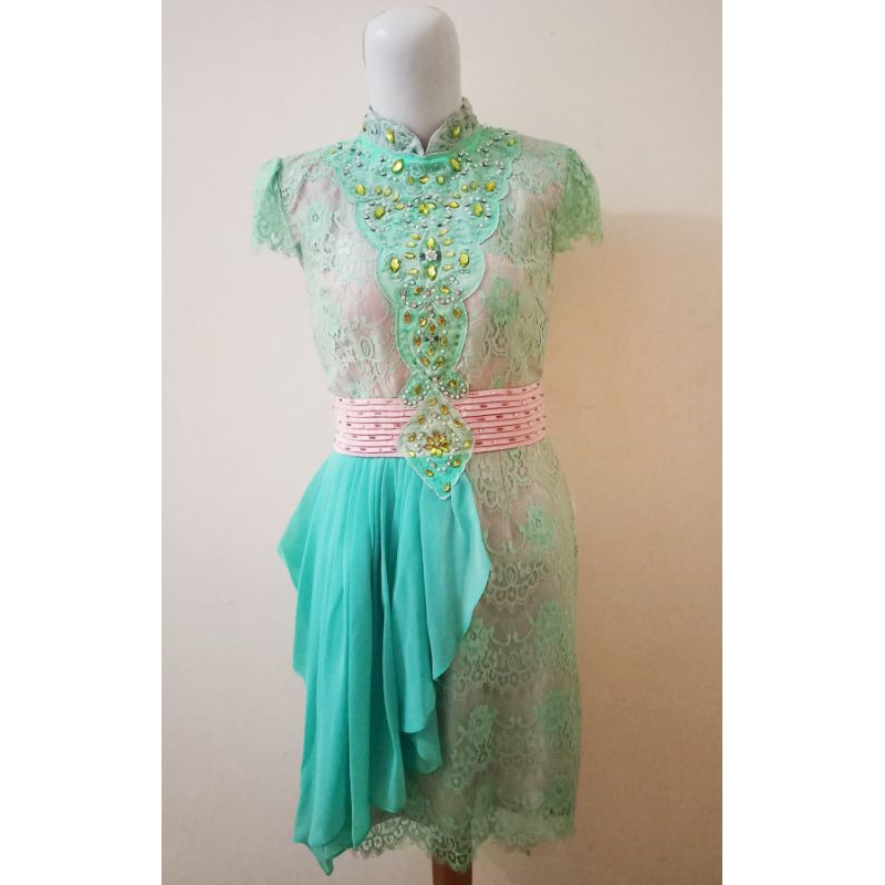 BAJU GAUN HIJAU TOSCA BROKAT TILE GAUN PESTA WANITA