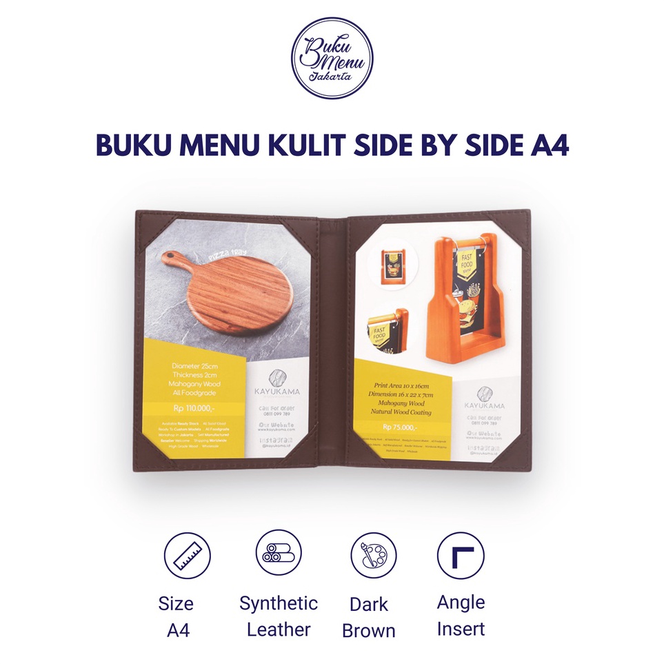 

KODE T18E BUKU MENU RESTORAN KULIT SIDE BY SIDE A5 A4 MENU CAFE COFFEE SHOP RESTAURANT