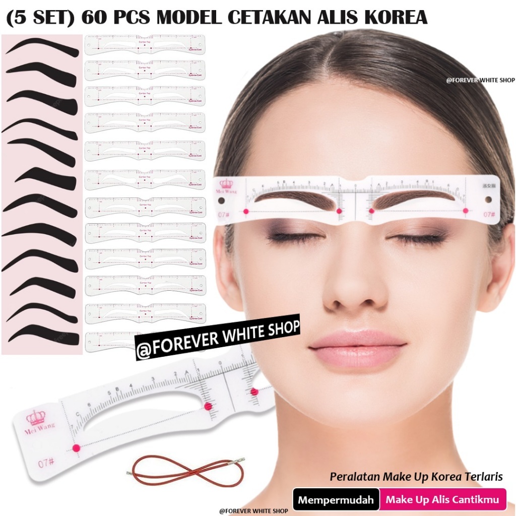 5 SET BENTUK ALIS KOREA 60 Pcs Cetakan Alis Tali Karet 1 Set Model Stensil Alis Cetakan Alis Untuk E