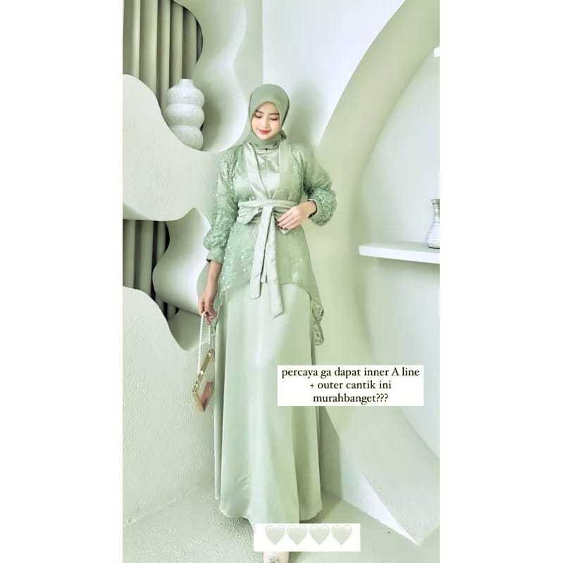 FAVORIT GAMIS FUJI 3 IN 1 / GAMIS SATU SET INNER DAN OUTER / GAMIS SATIN VELVET KOMBI TILE MUTIARA /