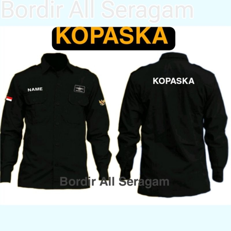 kemeja PDL Kopaska lengan panjang dan pendek bordir logo nama dan tulisan KOPASKA seragam PDL kopask