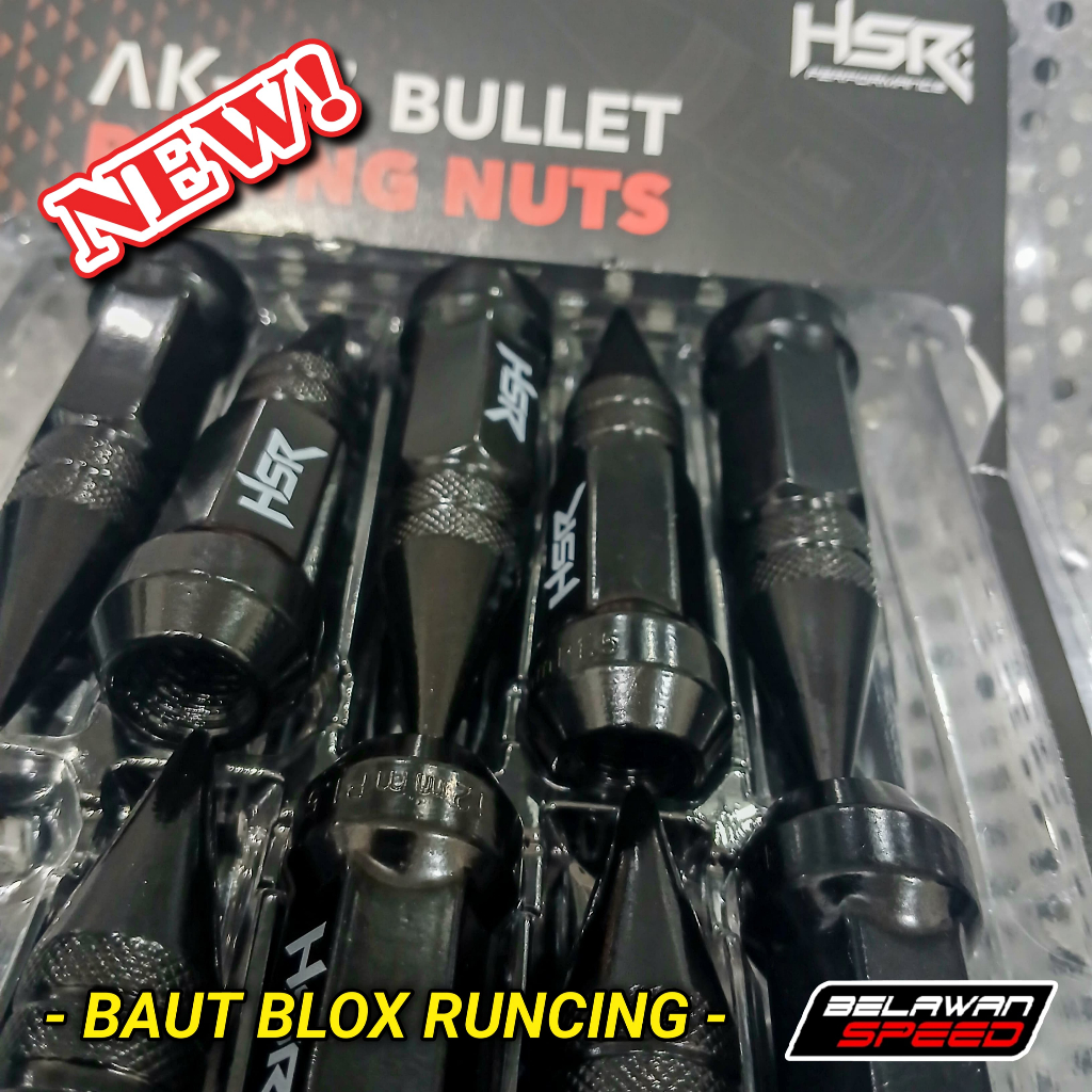 BAUT RODA VARIASI VELG MOBIL RUNCING BAUT BLOX LUGNUT PANJANG BLACK HSR AK47 MODEL PELURU