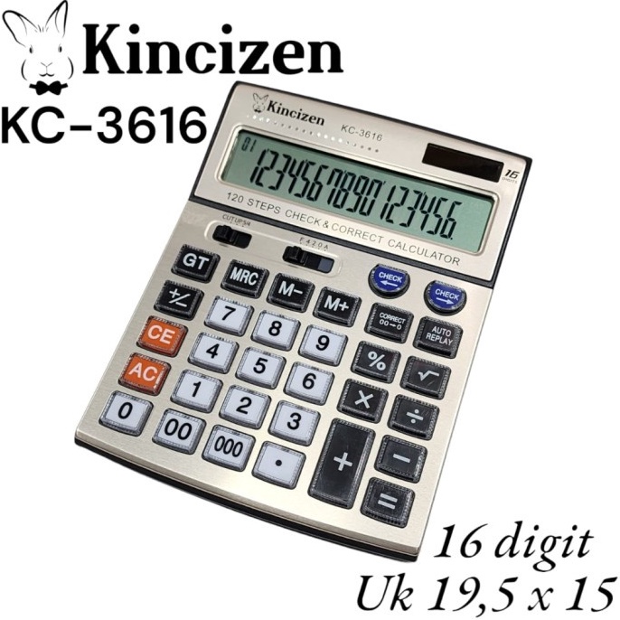 

AYO BELI KINCIZEN KC3613 Check Correct Kalkulator Cek Ulang 16 Digit LCD Besar KC3616