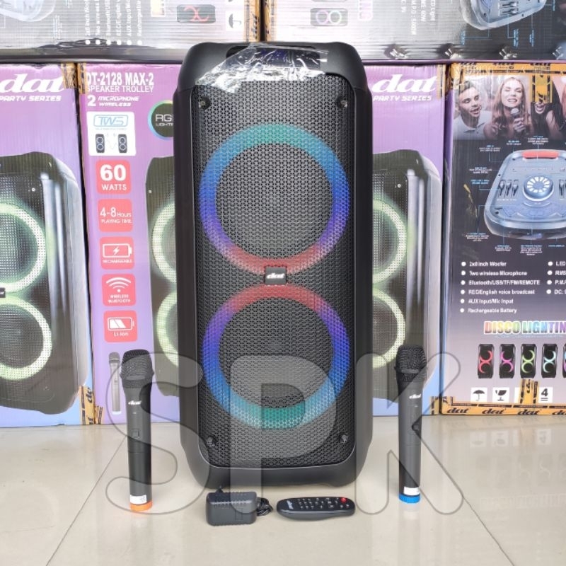 Speaker Portable DAT DT 2128 MAX 8 inch 2 Mic Wireless