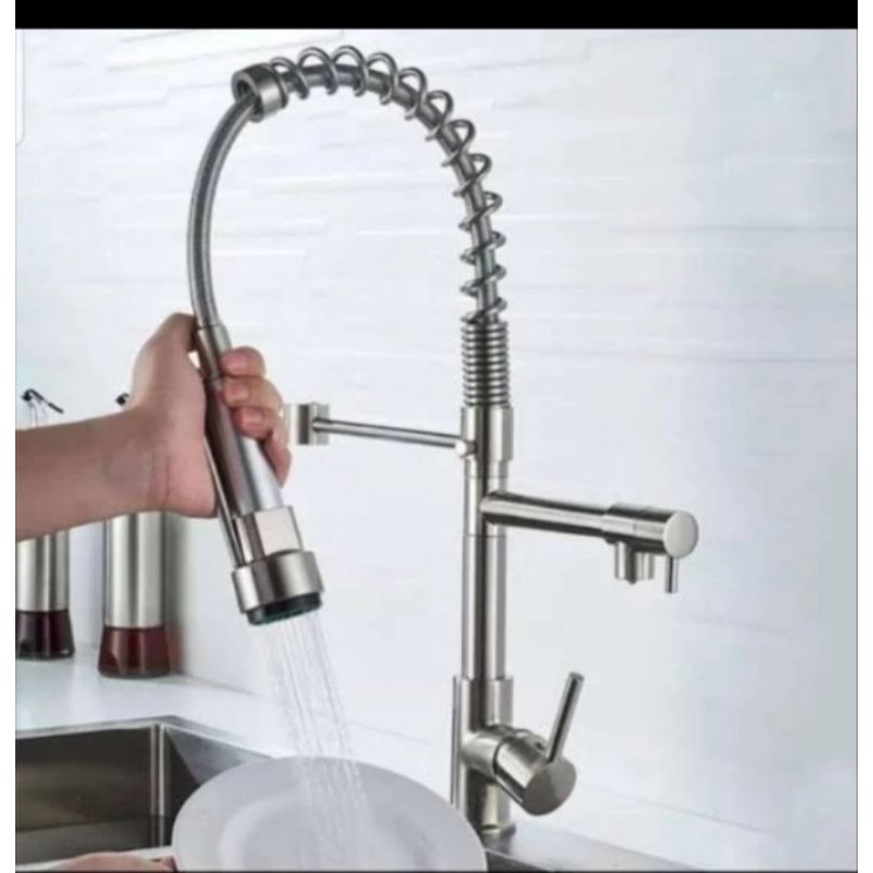 Kran sink tarik stainlese panas dingin / kran sink pantry panas dingin