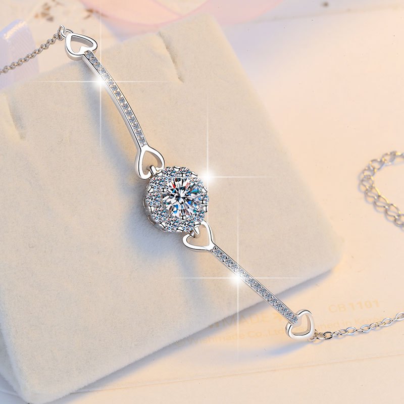 Lanme Jewelry Gelang Mewah Moissanite S925 Sterling Silver  Desain Berlian untuk Wanita Sertifikat G