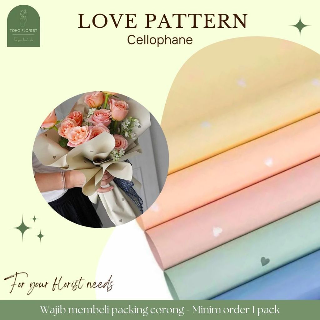 

GROSIR Kertas Buket Bunga Cellophane LOVE PATTERN isi 20 lembar