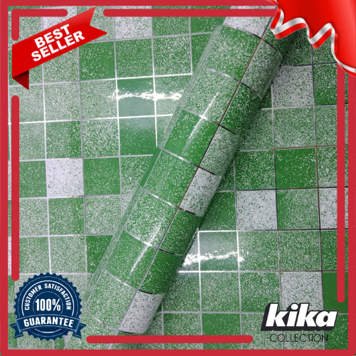 Wallpaper Dinding Dapur Motif Keramik Hijau  45cm x 5m Wallpaper Sticker Dinding Motif Keramik Hijau