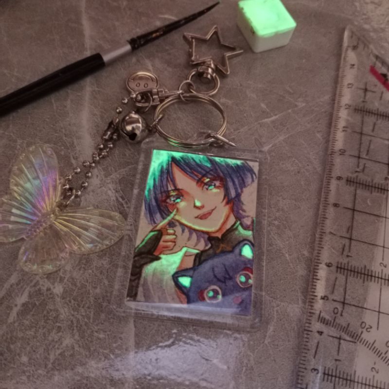 Commission Art | Keychain + Watercolor Art Glow in the Dark | by Catwarrior