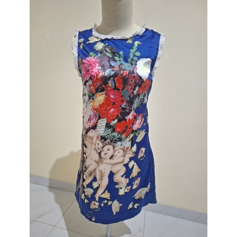 DRESS SATIN BIRU TUA MOTIF BUNGA