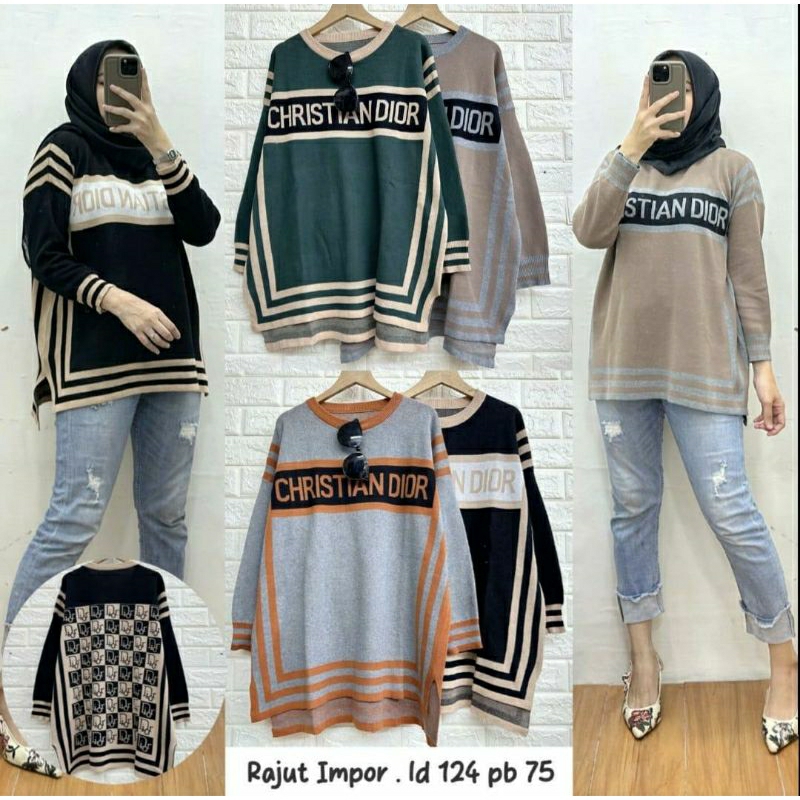 sweater knit premium atasan wanita motif Cristian Dior