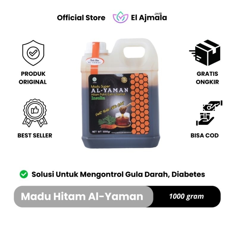 

El Ajmala - Madu Hitam Pahit Al-Yaman 1 kg Madu Super Al-Yaman Hitam Pahit Extra Gamat Insulin 1000 gram