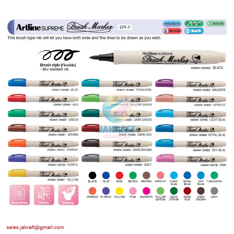 

TERLARISSS 1 Pcs Spidol Kuas ARTLINE Supreme Brush Calligraphy Pen Marker EPFF Waterbased Ink Bisa Dicuci