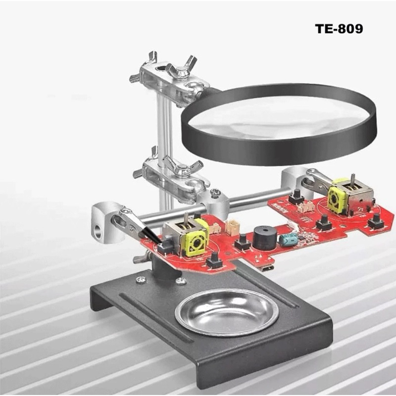 

TE-809 Kaca pembesar Magnifier 5x With Auxiliary Clip Metal+Glas