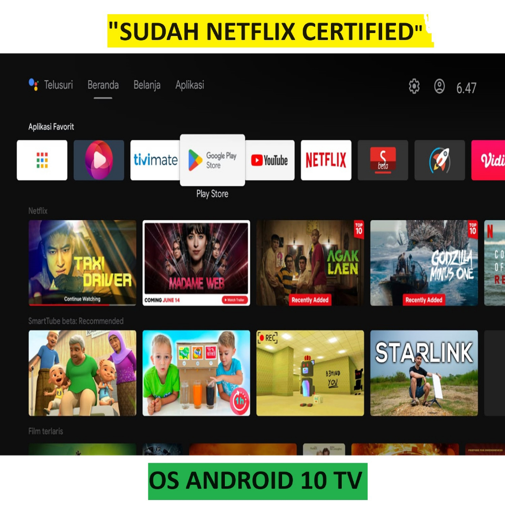 STB ANDROID 10 TV BOX RAM 2GB  NETFLIX TV SUDAH UNLOCK DAN ROOT FULL APLIKASI