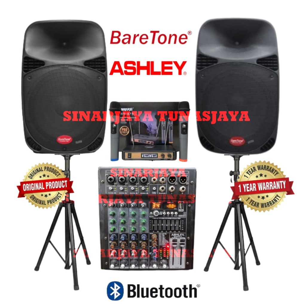 Paket speaker Aktif Pasif baretone 15 inch ashley mixer sound system 4 channel