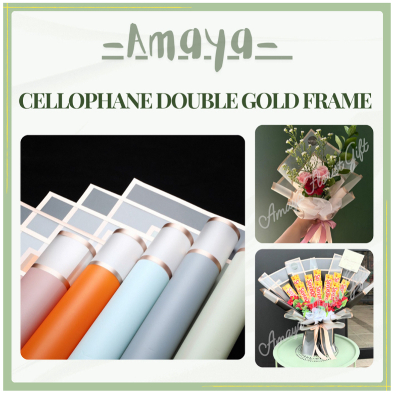 

Cellophane Kertas Wrapping Buket Kado Hadiah Double Gold List Emas Premium per Lembar