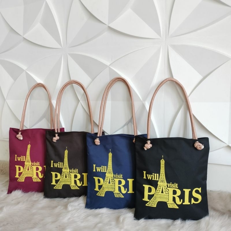 ALDIBAG STORE - Promo Tote bag Kekinian Tas Wanita Tas Sumbu Resleting Tas Motip Sablon Paris Tali S