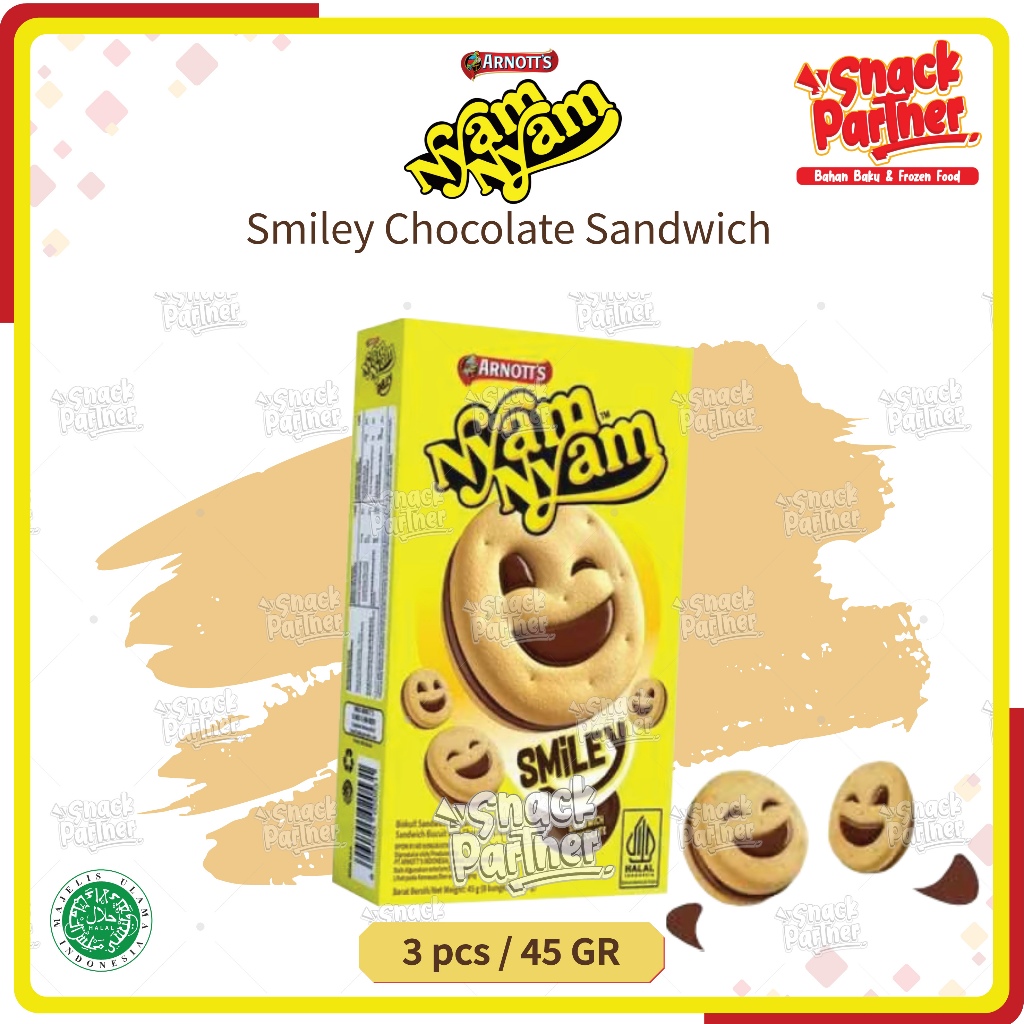 

NYAM NYAM SMILEY CHOCOLATE CHOCOLATE 3 PCS/ 45 GR - Biskuit Biscuit Coklat Choco NyamNyam Smile