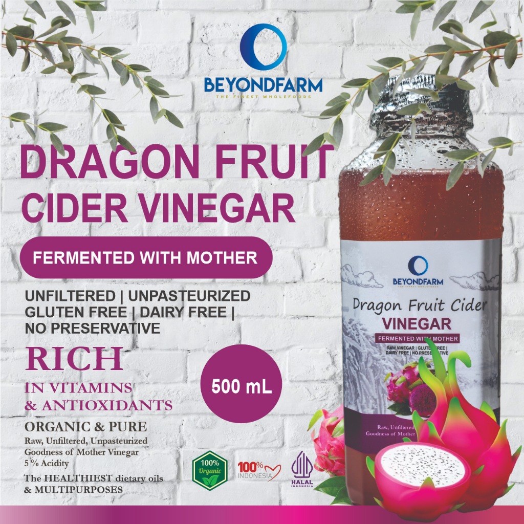 

BEYONDFARM Cuka Buah Naga 500 ml Endapan Mother Fermentasi Probiotik / Dragon Fruit Cider Vinegar