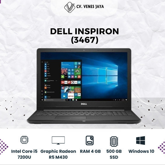 DELL INSPIRON 3467 Core i5-7200U/ Graphic AMD Radeon R5 M430 2 GB/ RAM 4GB/ 500GB SSD/ 14"/ W 10